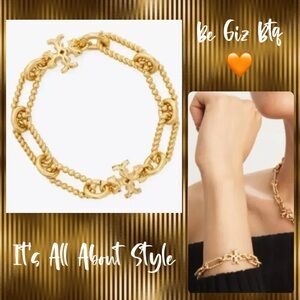 🆕 Authentic Tory Burch Gold Plated Roxanne Double-T Rope Chain Bracelet